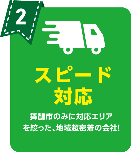 スピード対応 舞鶴市のみに対応エリアを絞った、地域超密着の会社!